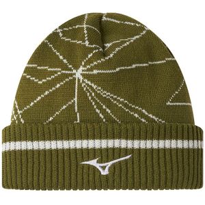 Mizuno Breath Thermo Graphic Beanie Olive Dames/Heren Maat One size