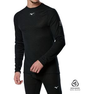 Mizuno Premium Merino Wool Crew Neck Zwart Heren Maat S