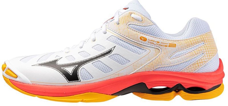 Mizuno WAVE VOLTAGE 2 Volleybalschoenen Wit/Fiery Coral 2/Citrus Dames/Heren Maat 37