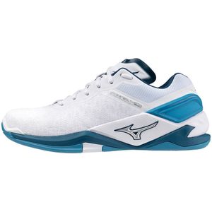 Mizuno WAVE STEALTH NEO Handbalschoenen Wit/Zilver/Sailor Blauw Dames/Heren Maat 38.5