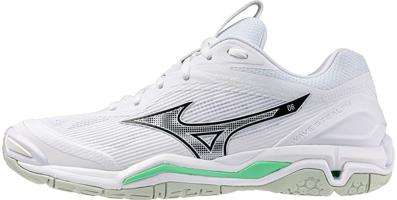 Mizuno - WAVE STEALTH 6 - Handbalschoenen - Wit/Zwart/Frozen Emerald