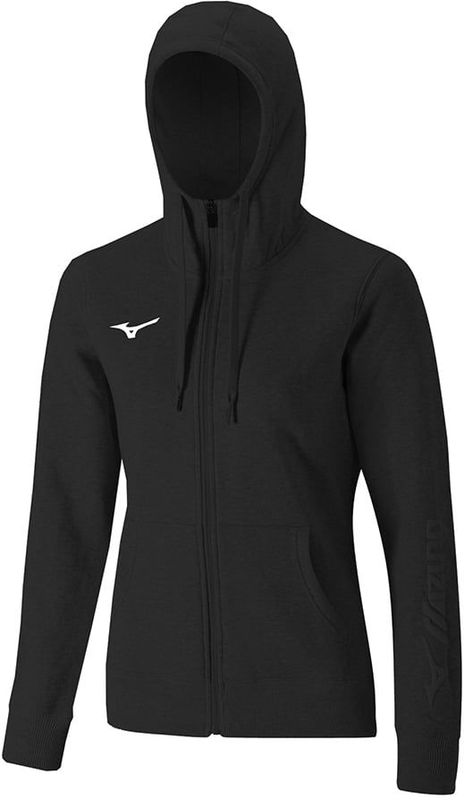 Mizuno - FZ - Hoodie - Zwart - 80% Katoen, 20% Polyester, Volledige Rits, Twee Zijzakken
