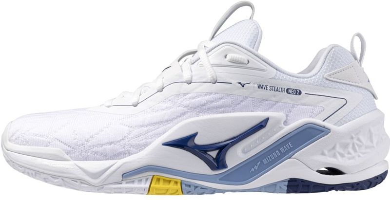 Mizuno - WAVE STEALTH NEO 2 - Handbalschoenen - Wit/BellwetherBlauw/BelAirBlu - Dames/Heren