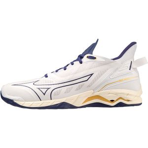 Mizuno WAVE MIRAGE 5 Handbalschoenen Wit/BRibbon/MP Goud Dames/Heren Maat 46,5