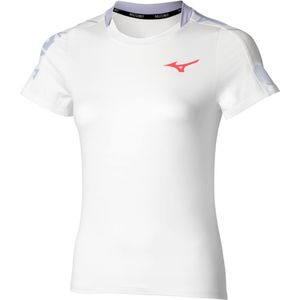 Mizuno Daybreakers Printed Short Sleeve Tee Wit / Icelandic Blauw Dames Maat S