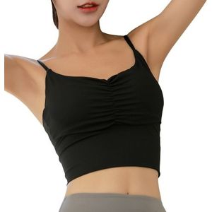 Frauen Sport BH Spaghettiträger geraffte Front Longline abnehmbare gepolsterte Weste Athletic Workout Yoga Crop Tops