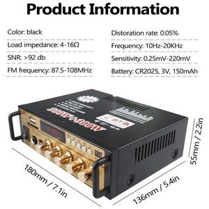 Mini 2CH LCD Display HIFI Audio Stereo Leistungsverstärker BT FM Radio Tragbares Auto Home 600W Fernbedienung Audioverstärker