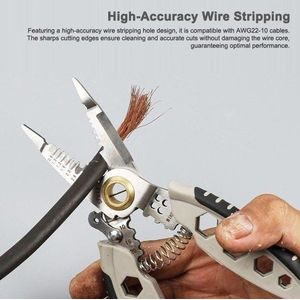 7-Zoll-Multifunktions-Draht-Abisolierer Professional 22-10 AWG-Draht-Abisolierwerkzeug Tragbare Kabelschneider-Crimpzange mit Schlüsselfunktion selbstsperrende Taste
