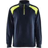 Blåkläder 3353-1158 Sweatshirt bi-colour met halve rits Donker marineblauw/High vis geel maat 4XL