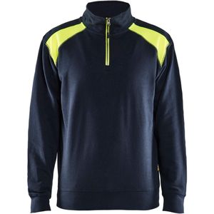 Blåkläder 3353-1158 Sweatshirt bi-colour met halve rits Donker marineblauw/High vis geel maat 4XL