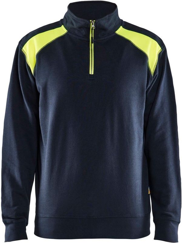 Blåkläder 3353-1158 Sweatshirt bi-colour met halve rits Donker marineblauw/High vis geel maat 4XL