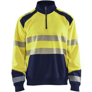 Blåkläder 3556-2528 Sweatshirt halve rits High Vis Geel/Marineblauw