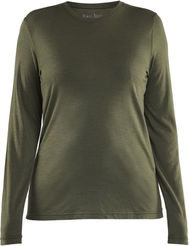 Blåkläder 3539-1743 Dames T-shirt met lange mouwen merinowol Donker Herfstgroen maat L
