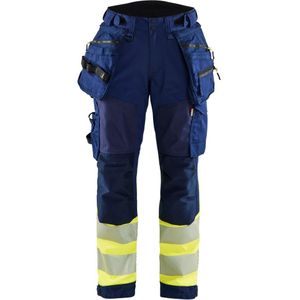 Blåkläder 7114-2513 Dames Softshell Werkbroek High Vis Marine/High Vis Geel maat C32