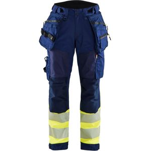 Blåkläder 7114-2513 Dames Softshell Werkbroek High Vis Marine/High Vis Geel maat C38