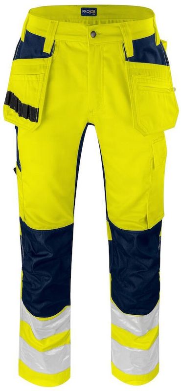 ProJob 6570 SIGNALISATIE STRETCHBROEK MET KNIEZAKKEN EN SPIJKERZAKKEN EN ISO 20471 KLASSE 2 646570 - Geel/Marine - C42/142