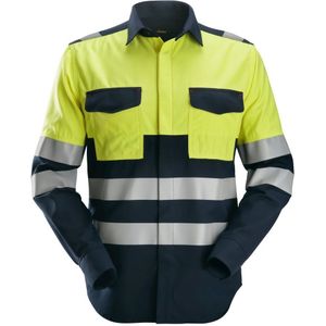 Snickers 8560 ProtecWork Shirt met Lange Mouwen High-Vis Klasse 1 Marineblauw/High-Vis Geel maat XS