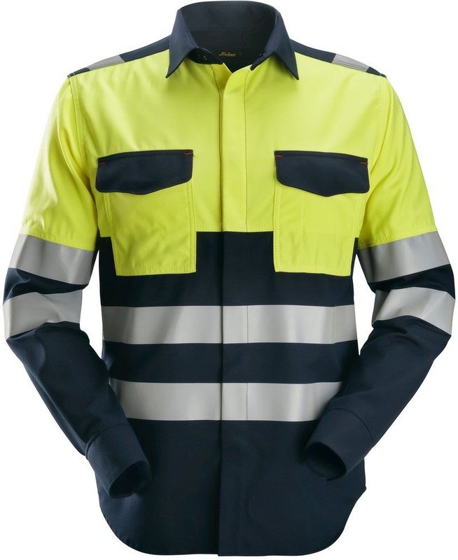 Snickers 8560 ProtecWork Shirt met Lange Mouwen High-Vis Klasse 1 Marineblauw/High-Vis Geel maat XS