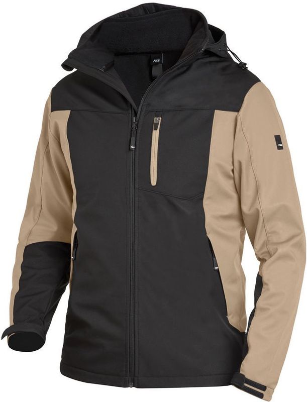 FHB Jannik Softshell-Jack Beige-Zwart maat 4XL