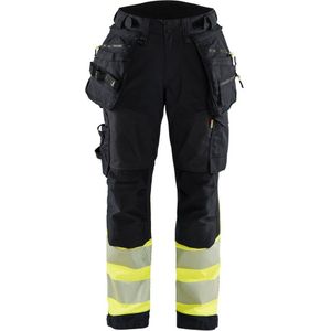 Blåkläder 7114-2513 Dames Softshell Werkbroek High Vis Zwart/High Vis Geel maat D25