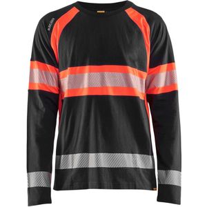 Blåkläder 3510-1030 T-shirt lange mouwen High Vis Zwart/High Vis Rood maat 4XL