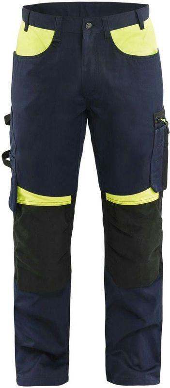 Blåkläder 1556-1860 Werkbroek zonder spijkerzakken Donker marineblauw/High vis geel maat C146