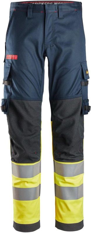 Snickers 6374 Stretch Work Trousers High-Vis Class 1 Marineblauw/High-Vis Geel maat 44
