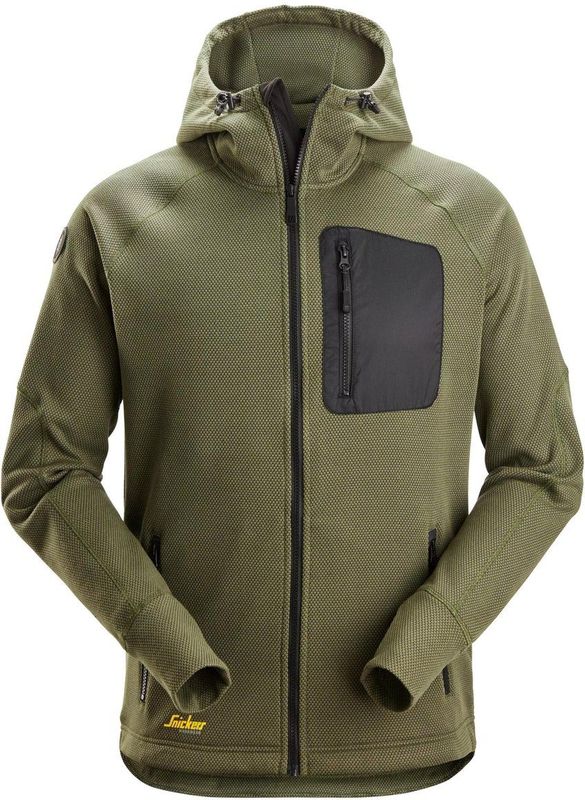 Snickers 8041 FlexiWork Fleece Hoodie met Volledige Rits Khakigroen/Zwart maat XS