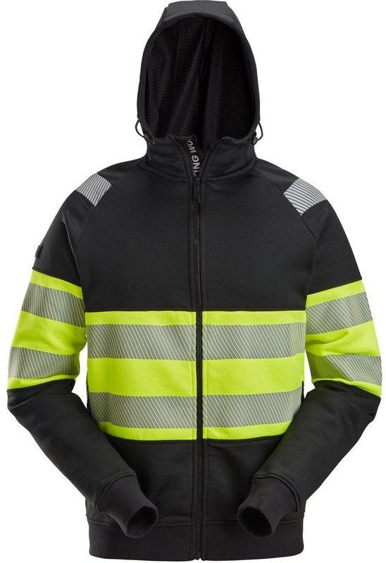 Snickers 2838 High-Vis Klasse 1 Hoodie met Rits Zwart/High-Vis Geel maat XS