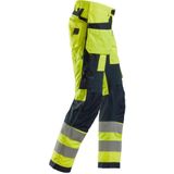 Snickers 6932 FlexiWork - High-Vis Werkbroek - Geel/Marineblauw - Klasse 2
