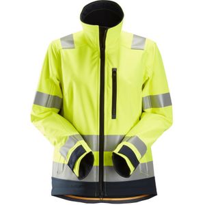 Snickers 1237 AllroundWork High-Vis Softshell Damesjack Klasse 2/3 High-Vis Geel/Marineblauw maat XS