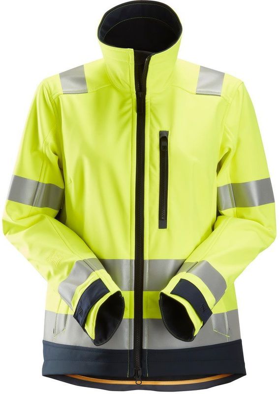 Snickers 1237 AllroundWork High-Vis Softshell Damesjack Klasse 2/3 High-Vis Geel/Marineblauw maat XS