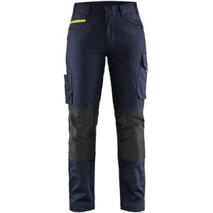 Blåkläder 7195-1330 Dames service werkbroek met stretch Donker marineblauw/High vis geel maat C32