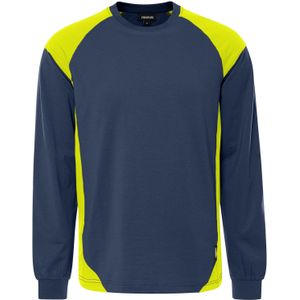 Fristads Heavy T-shirt lange mouw 7071 GTM Marineblauw/Hi-Vis Geel maat XS
