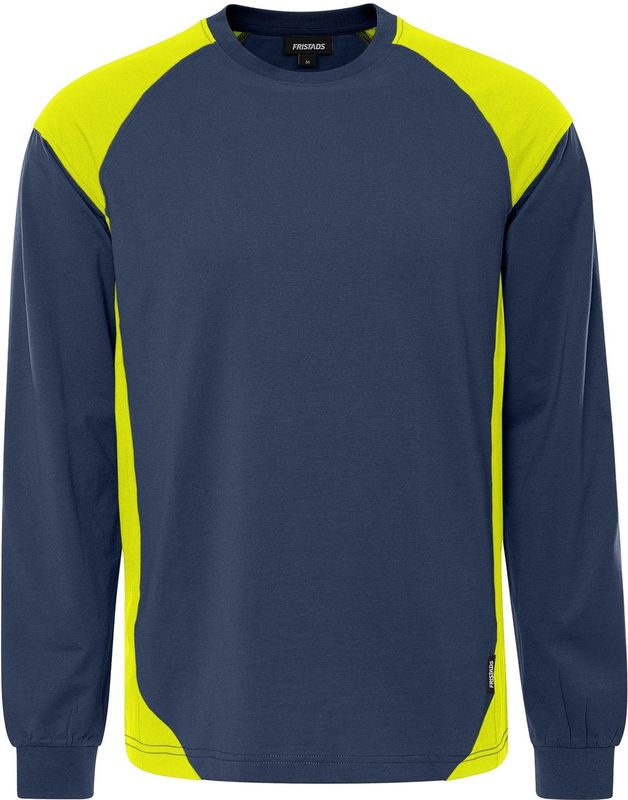 Fristads Heavy T-shirt lange mouw 7071 GTM Marineblauw/Hi-Vis Geel maat XS