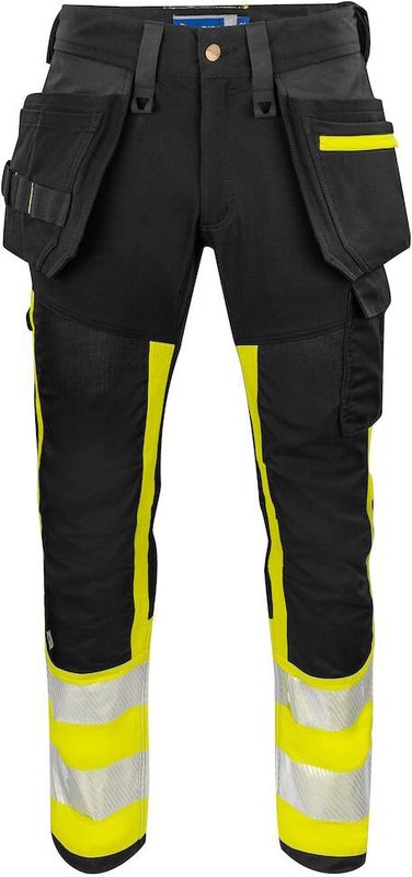 Projob 6540 Signalisatiestretchbroek Met Kniezakken En Spijkerzakken En Iso 20471 Klasse 1 Heren Geel/Zwart maat C44