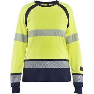 Blåkläder 3437-1737 Dames Multinorm T-shirt lange mouw High Vis Geel/Marineblauw maat L