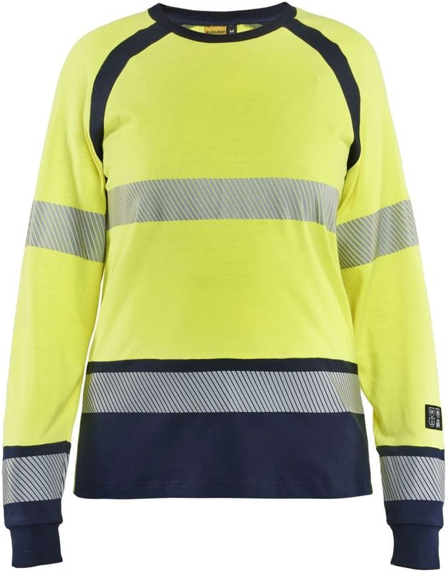 Blåkläder 3437-1737 Dames Multinorm T-shirt lange mouw High Vis Geel/Marineblauw maat L