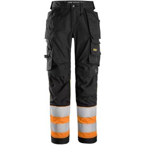 Snickers 6734 High-Vis Klasse 1 Dames Stretch Werkbroek met Holsterzakken Zwart/High-Vis Oranje maat 104