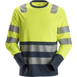 Snickers 2433 AllroundWork High-Vis T-shirt met Lange Mouwen Klasse 2 High-Vis Geel/Marineblauw