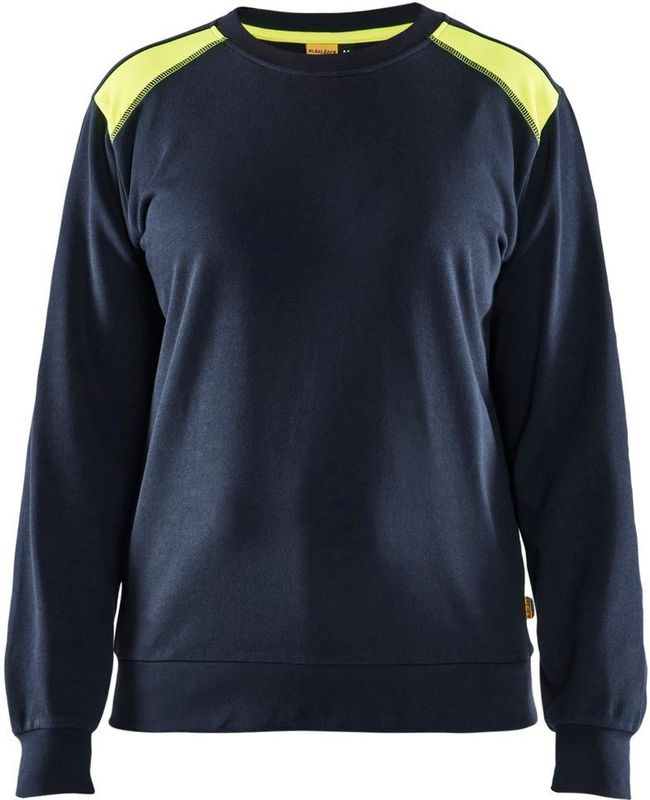Blåkläder - 3408-1158 - Dames Sweatshirt - Donker Marineblauw/High Vis Geel
