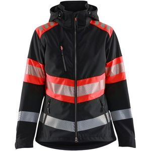 Blåkläder 4404-2513 Dames Softshell Jack High Vis Zwart/High Vis Rood maat XXXL