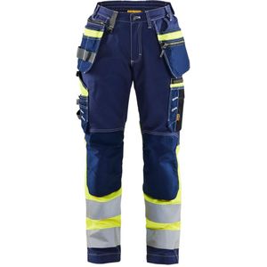 Blåkläder 7196-1370 Dames High Vis werkbroek met Stretch Marine/High Vis Geel maat C32
