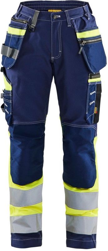 Blåkläder 7196-1370 Dames High Vis werkbroek met Stretch Marine/High Vis Geel maat C32