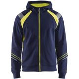 Blåkläder 3433-1158 Hooded sweatshirt hele rits Visible Marineblauw/Geel