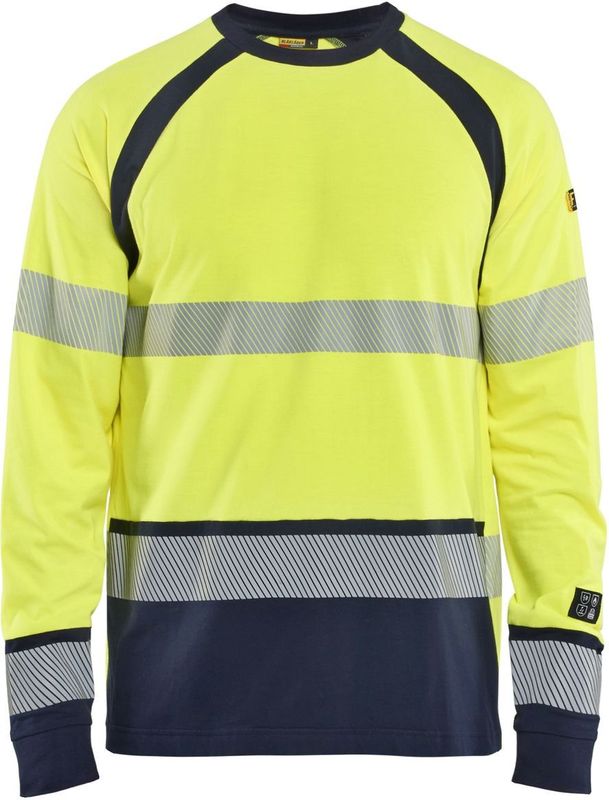 Blåkläder 3436-1737 Multinorm T-shirt lange mouw High Vis Geel/Marineblauw maat 4XL