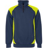 Fristads Sweater met korte rits 7048 GSM Marineblauw/Hi-Vis Geel maat XS