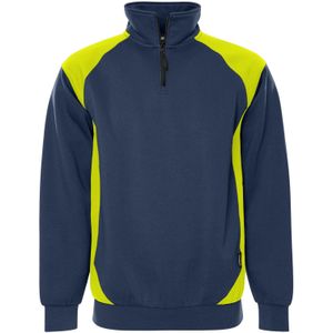 Fristads Sweater met korte rits 7048 GSM Marineblauw/Hi-Vis Geel maat XS