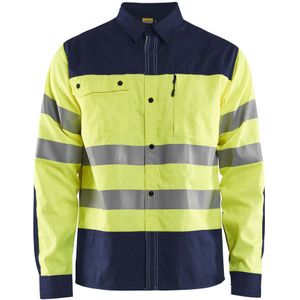 Blåkläder 3255-1817 Overhemd High Vis High Vis Geel/Marineblauw maat XXL