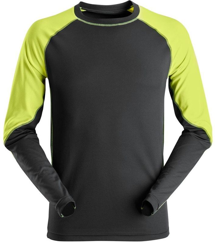 Snickers - 2405 - Neon T-shirt - Zwart/Neongeel - Lange Mouwen
